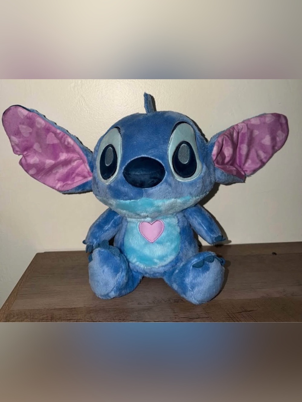 Disney Plush Blue Stitch Soft Toy with Pink Heart